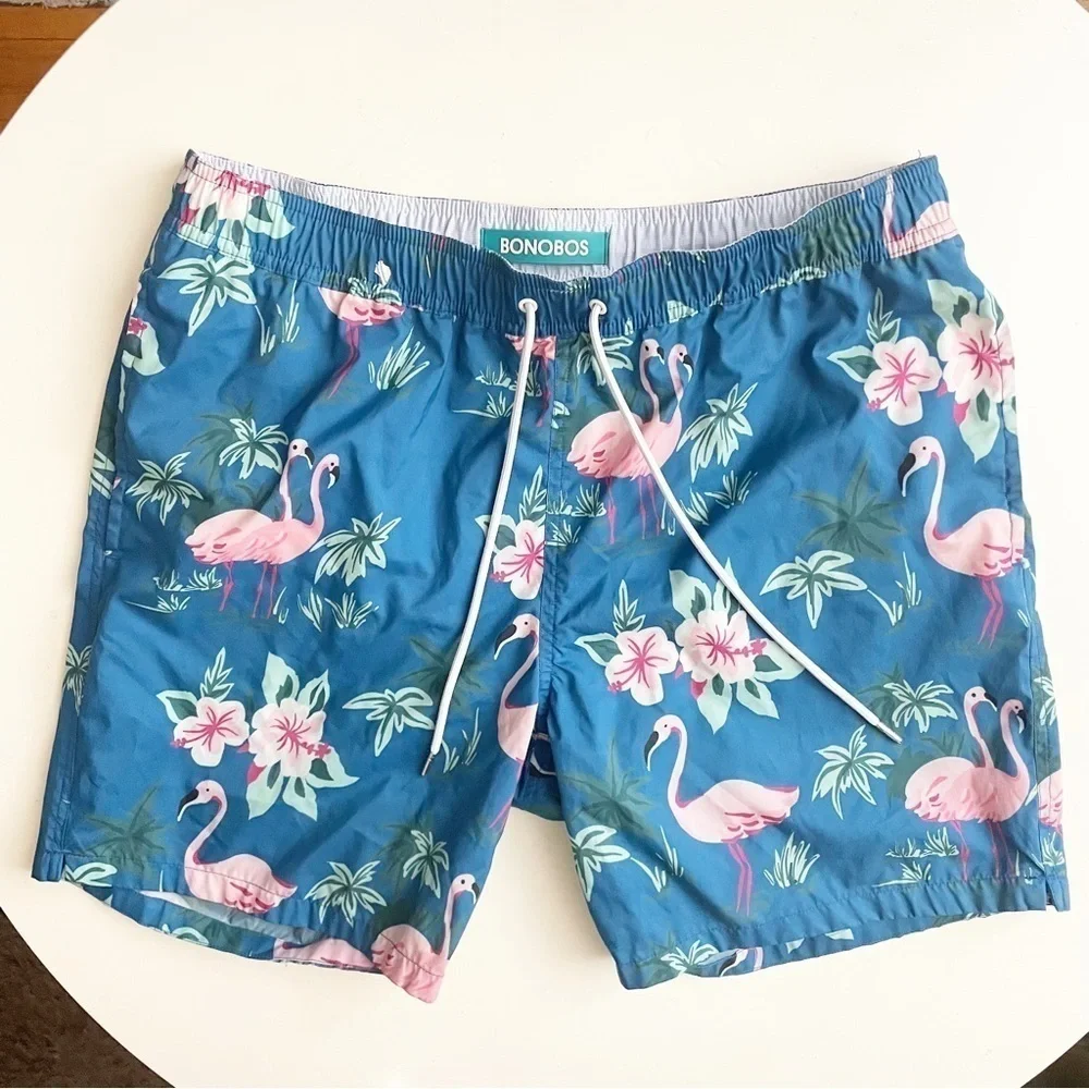 Bonobos 7” Flamingo Print Swim Trunks Men’s Size Medium